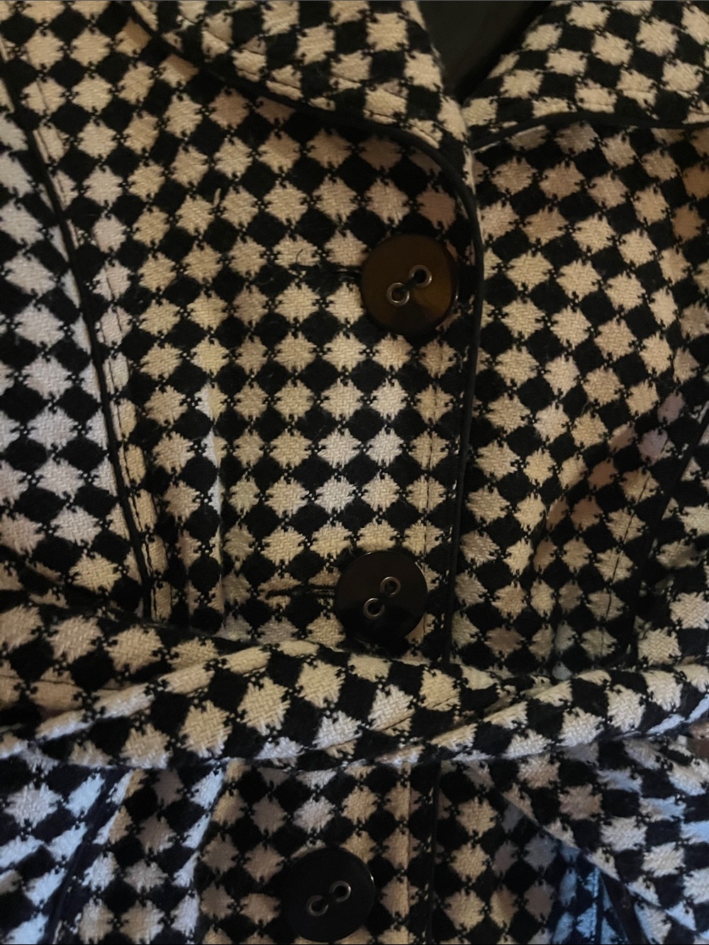 BKE Black and White Patterned Belted Pea Coat - Picture 3 of 4